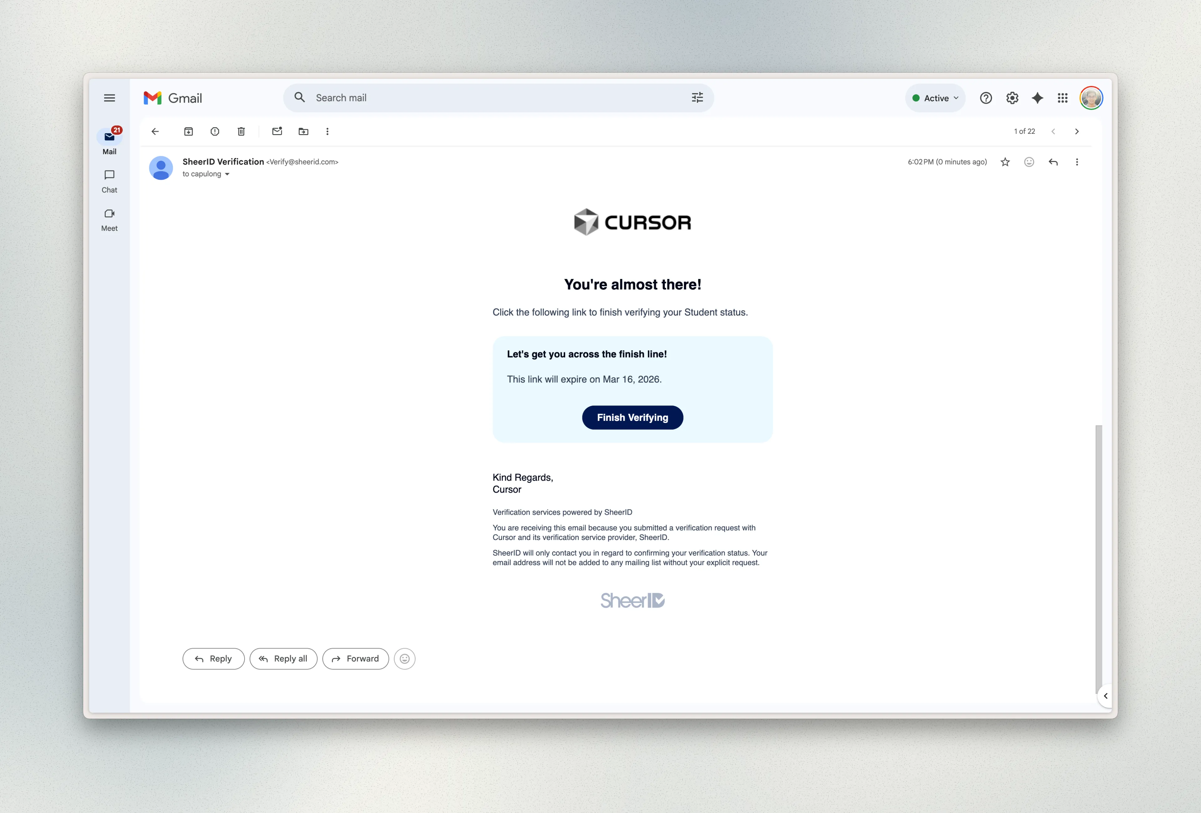SheerID check your email screen after submitting verification
