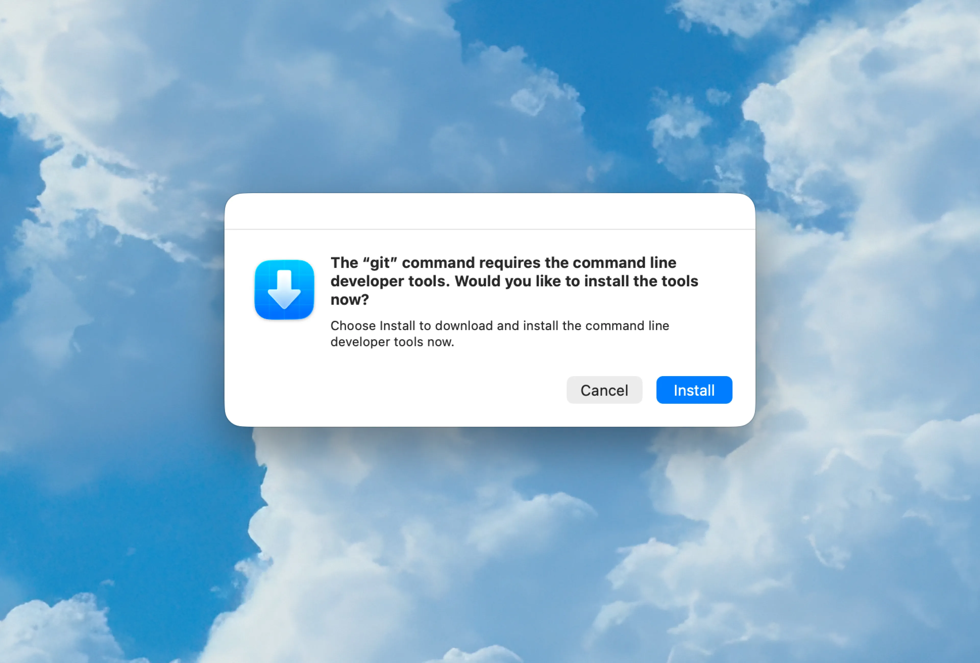macOS dialog asking to install Xcode Command Line Tools